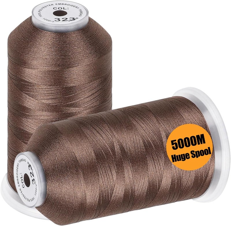 New brothread - 2 Huge Spools 5000M Each Polyester Embroidery Machine Thread 40WT for Commercial and Domestic Machines - Light Brown - Image 1